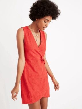 Madewell Texture & Thread Side-Tie Wrap Dress Red Size Medium